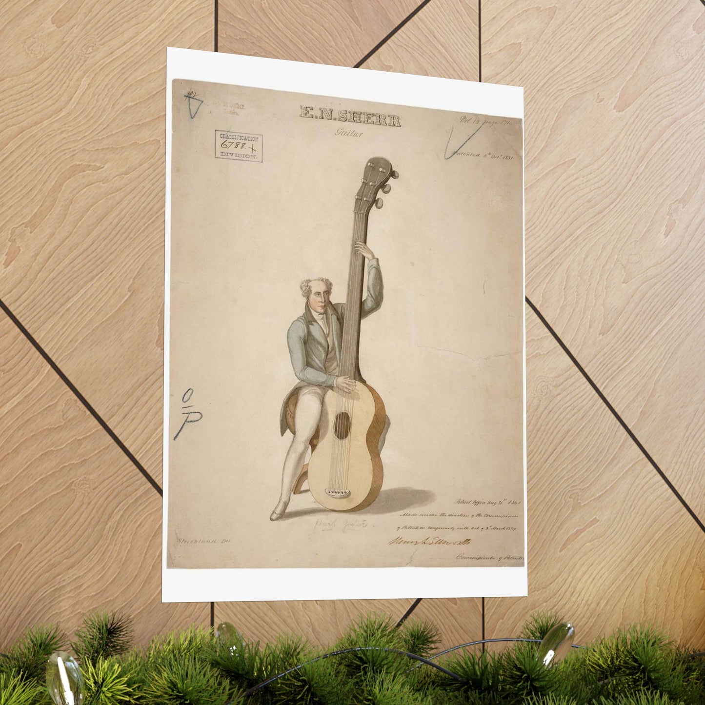 Patent drawing - Drawing of a Harp Guitar Public domain image High Quality Matte Wall Art Poster for Home, Office, Classroom