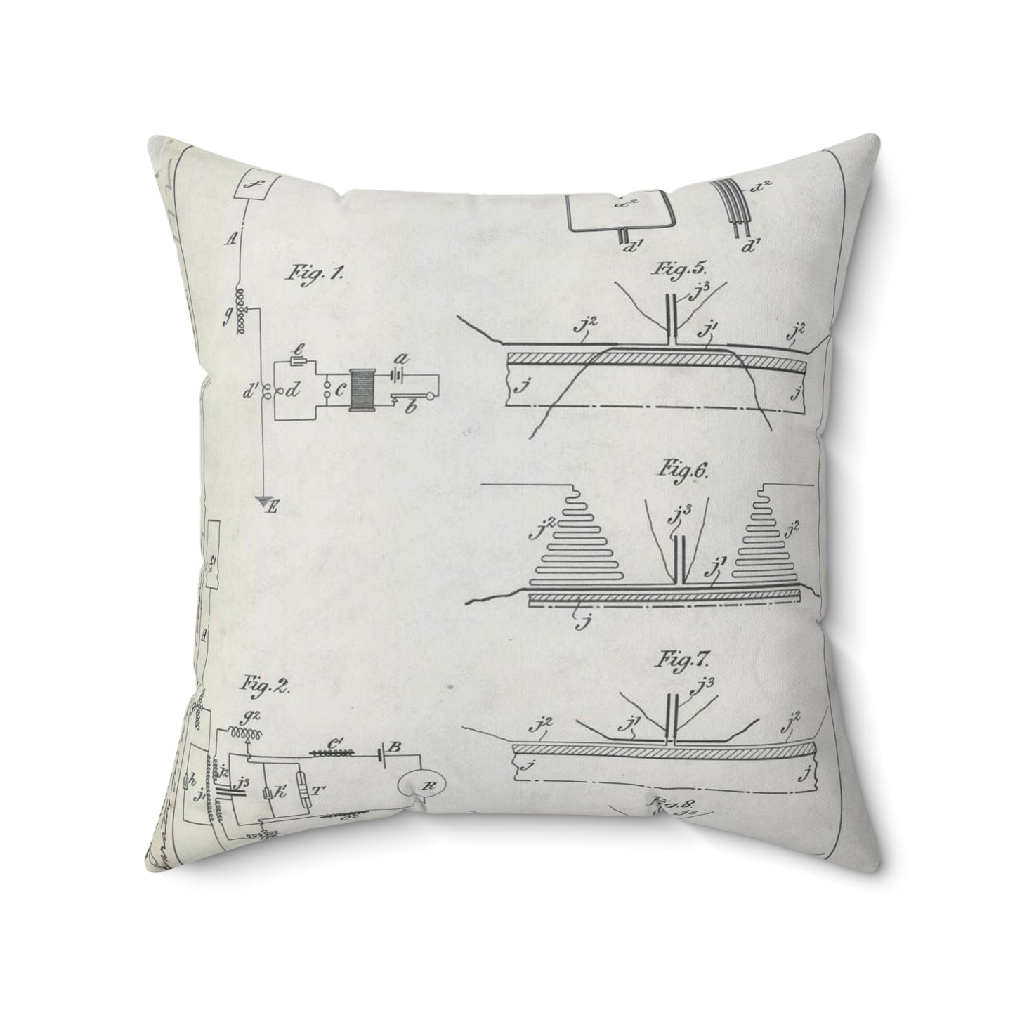 Patent drawing - for G. Marconi's Apparatus for Wireless Telegraphy Public domain image Decorative Accent Square Pillow