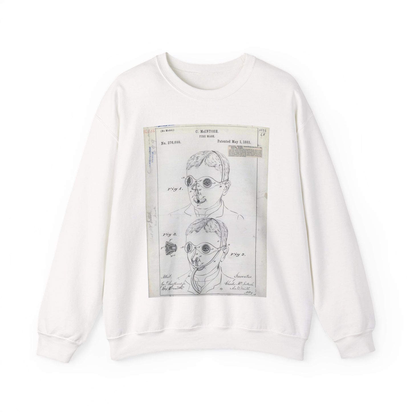 Patent drawing - for C. McIntosh's Fire Mask Public domain image White Heavy Blend Adult Crew Neck SweatShirt
