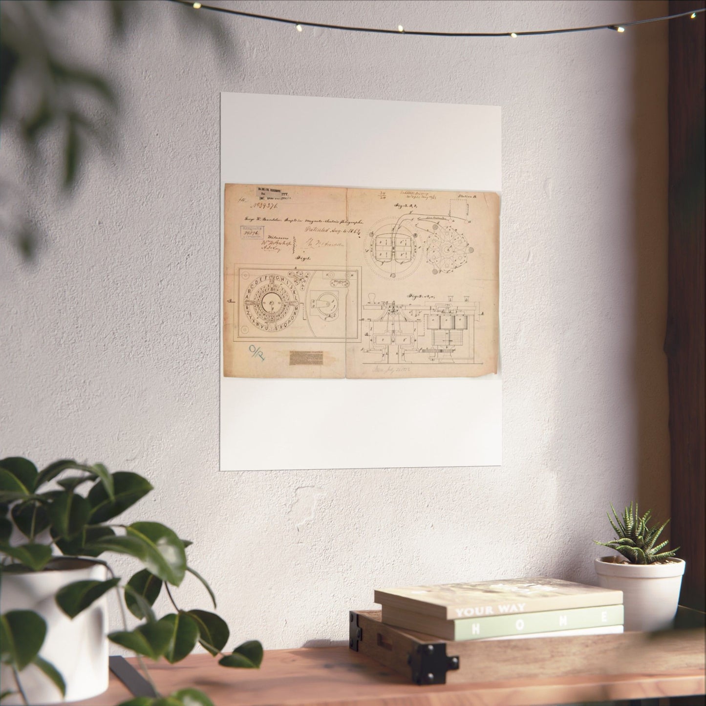 Patent drawing - Drawing of Improvements in Magneto-electric Telegraphs Public domain image High Quality Matte Wall Art Poster for Home, Office, Classroom