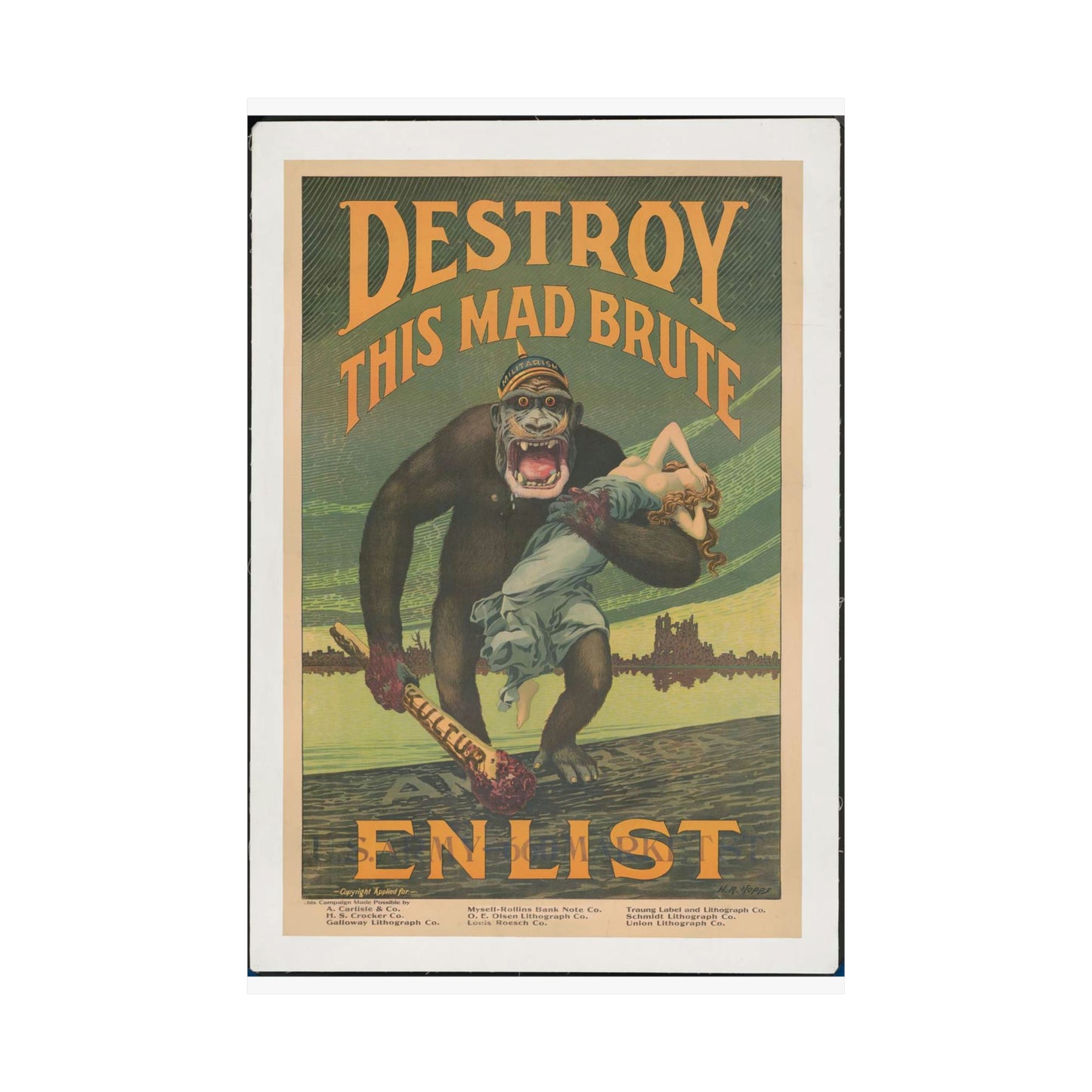 Destroy this mad brute Enlist - U.S. Army. High Quality Matte Wall Art Poster for Home, Office, Classroom