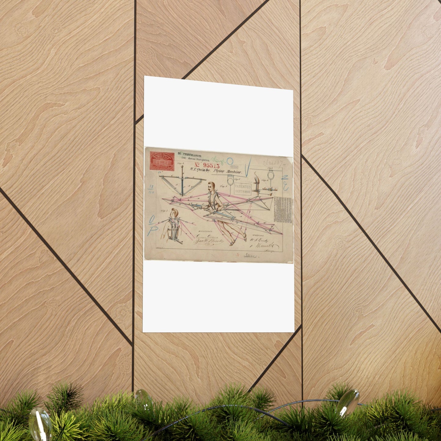 Patent drawing - for a Flying Machine Public domain image High Quality Matte Wall Art Poster for Home, Office, Classroom