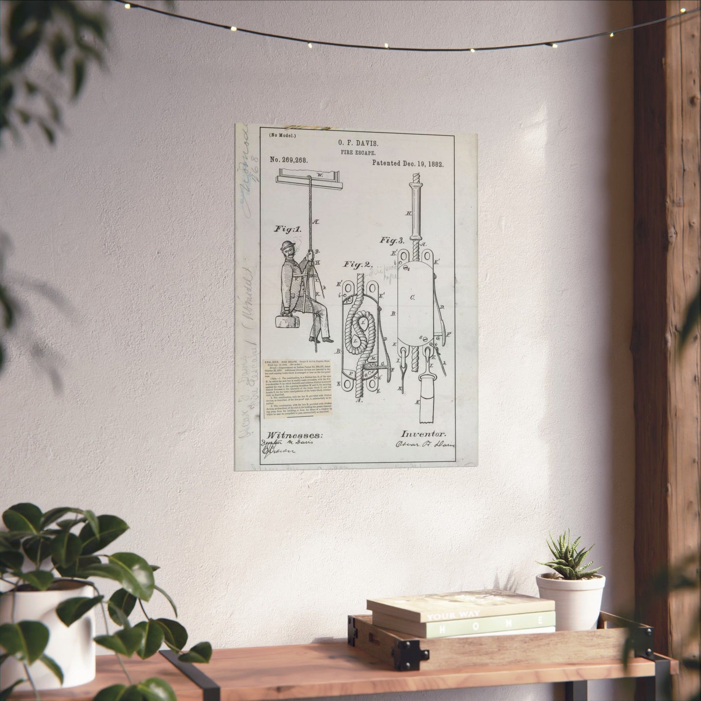 Patent Drawing of Engine - for O. F. Davis' Fire Escape Public domain image High Quality Matte Wall Art Poster for Home, Office, Classroom
