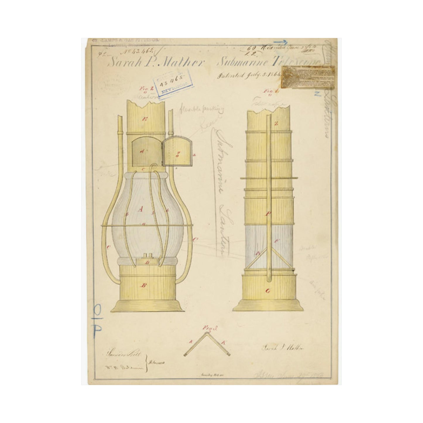 Patent drawing - Drawing of Submarine Telescope Public domain image High Quality Matte Wall Art Poster for Home, Office, Classroom