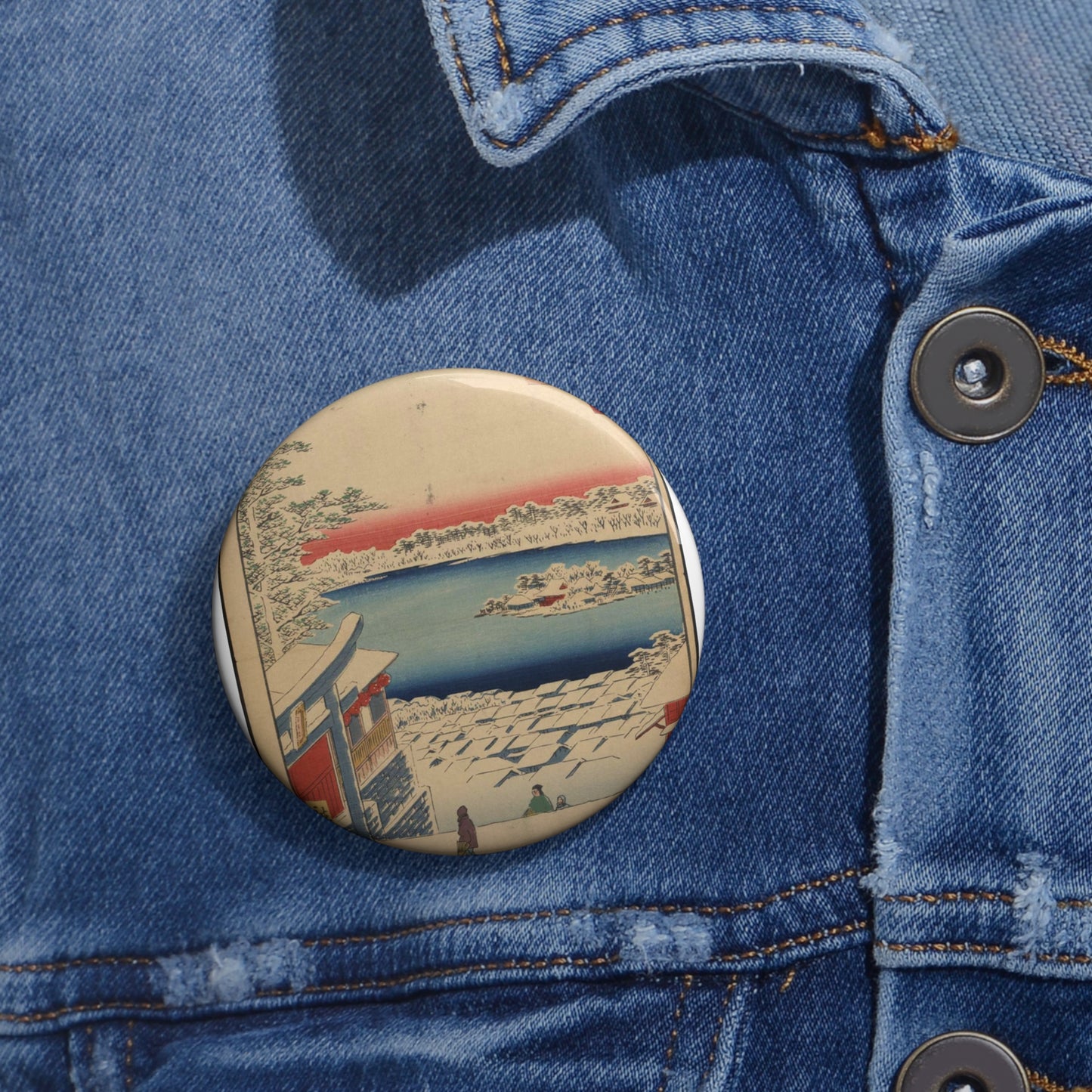 Gajō icchō, Ando Hiroshige - Public domain portrait drawing Pin Buttons with Crisp Design