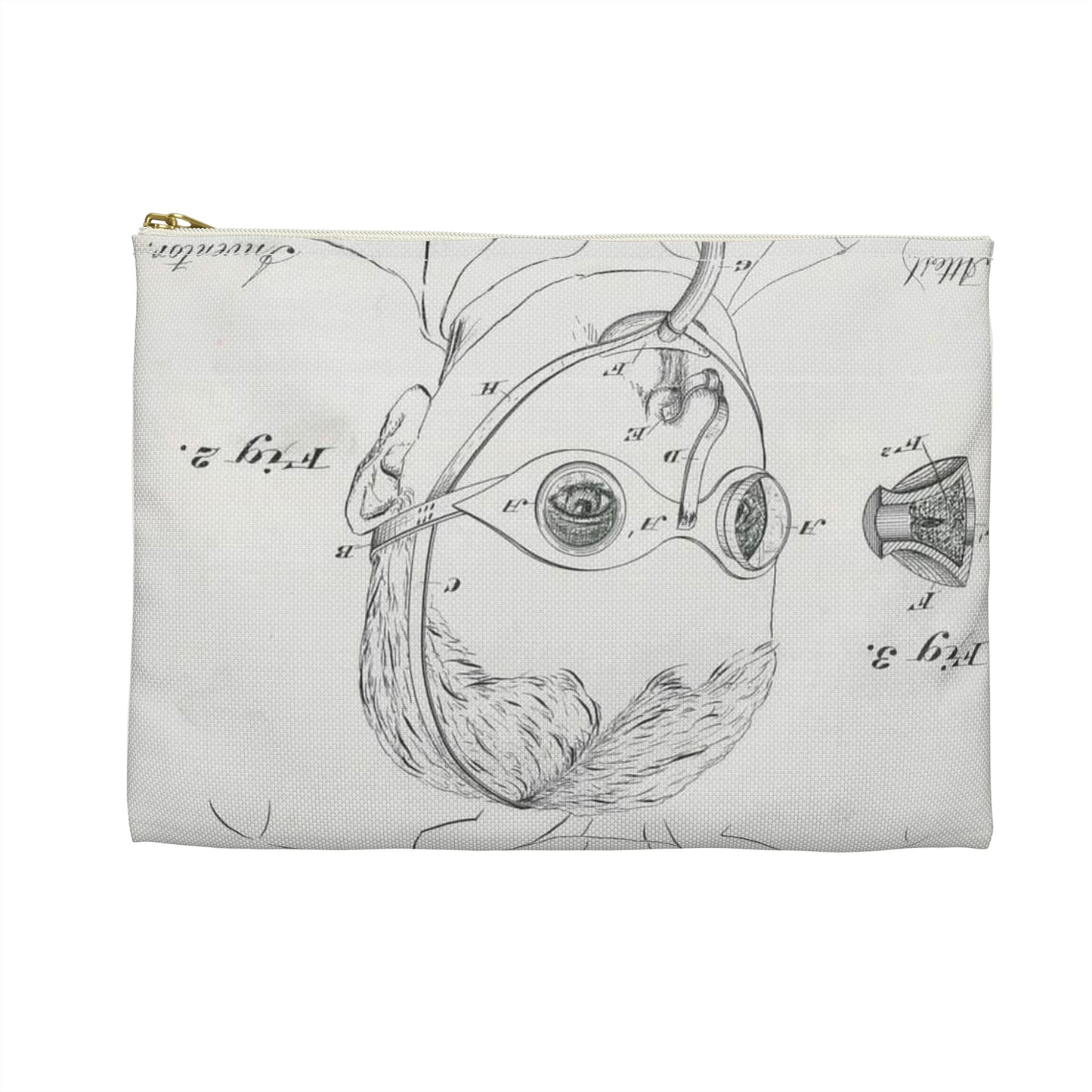Patent drawing - for C. McIntosh's Fire Mask Public domain image Large Organizer Pouch with Black Zipper
