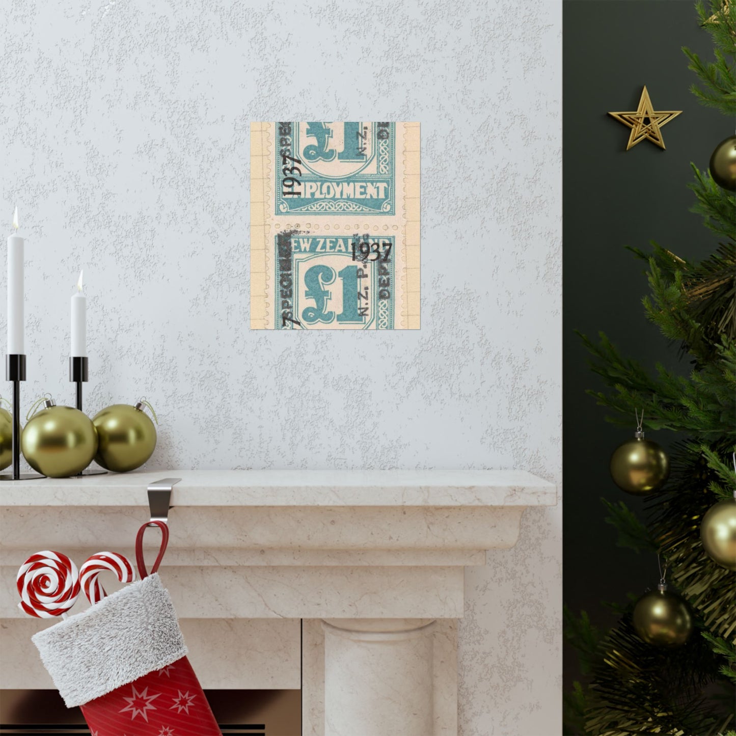 Block of one pound Unemployment Relief stamps overprinted '1937' and 'Specimen' High Quality Matte Wall Art Poster for Home, Office, Classroom