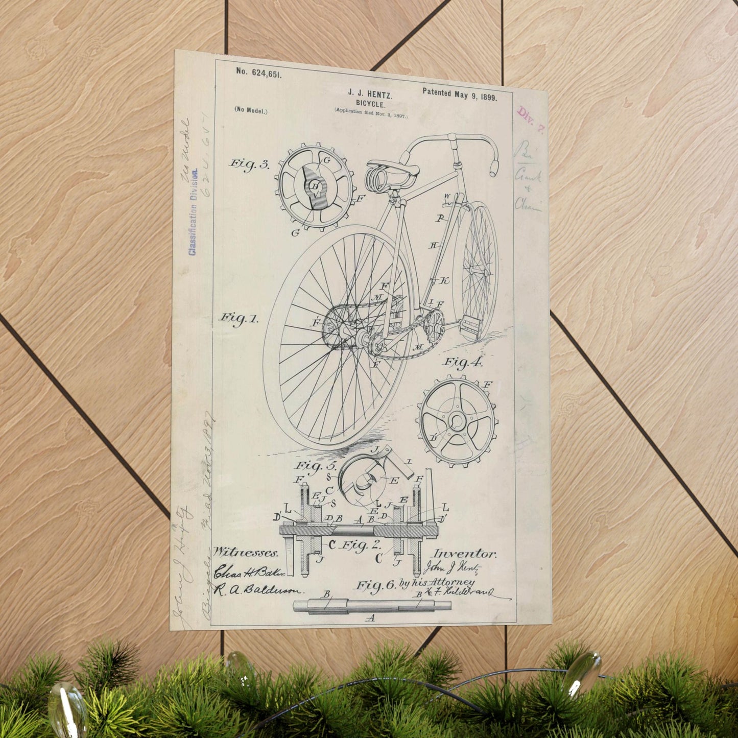 Patent drawing - for J. J. Hentz' Bicycle Public domain image High Quality Matte Wall Art Poster for Home, Office, Classroom
