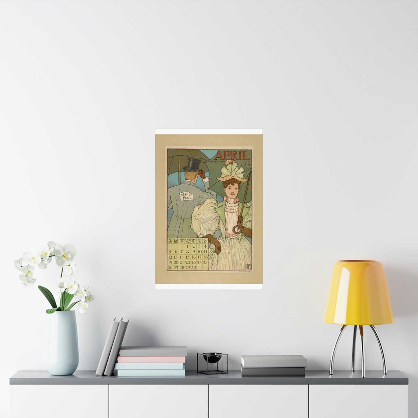 April, Art Nouveau Poster - Art nouveau public domain poster High Quality Matte Wall Art Poster for Home, Office, Classroom