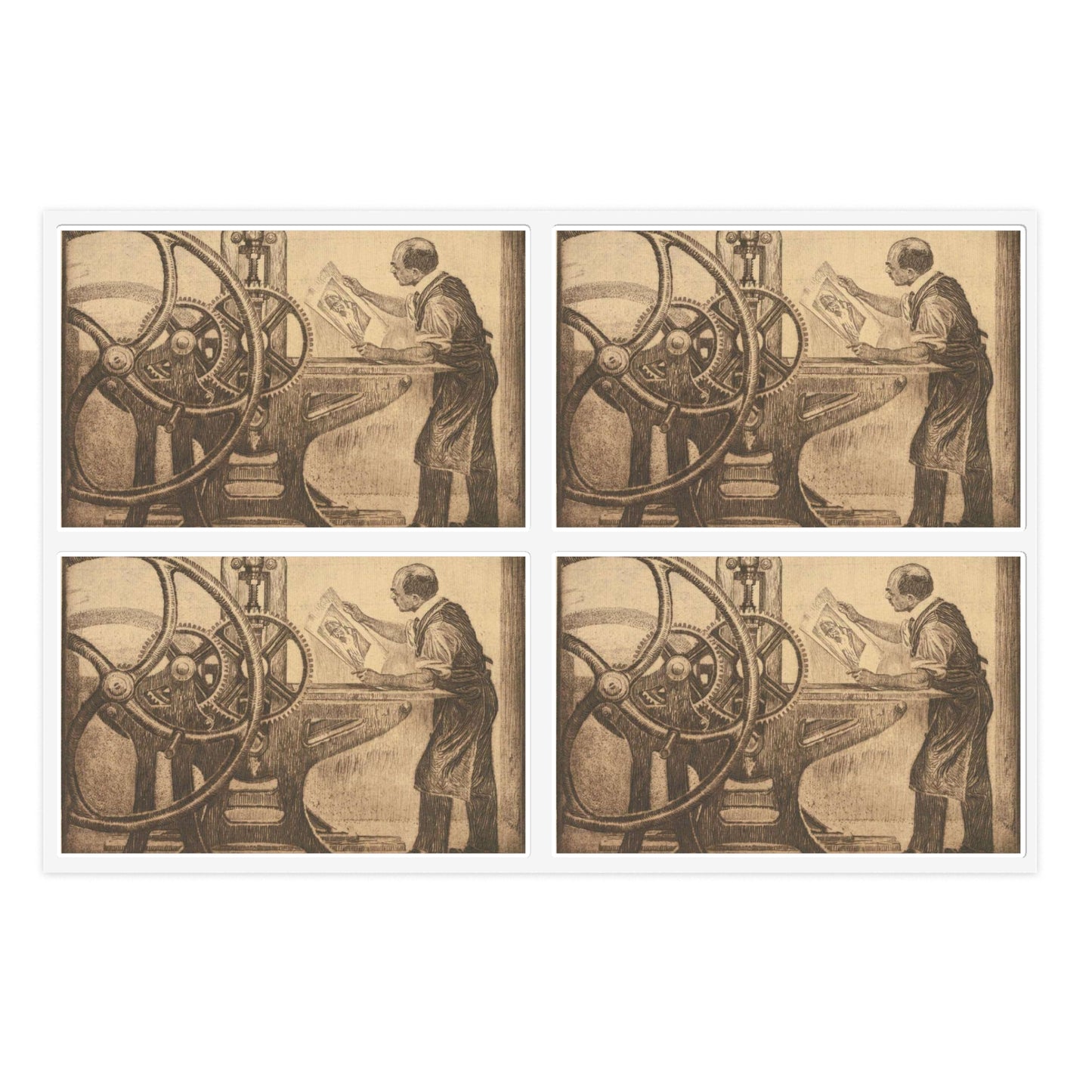 Lilien Printing press - Public domain portrait print Laminated UV Protective Vinyl Stickers