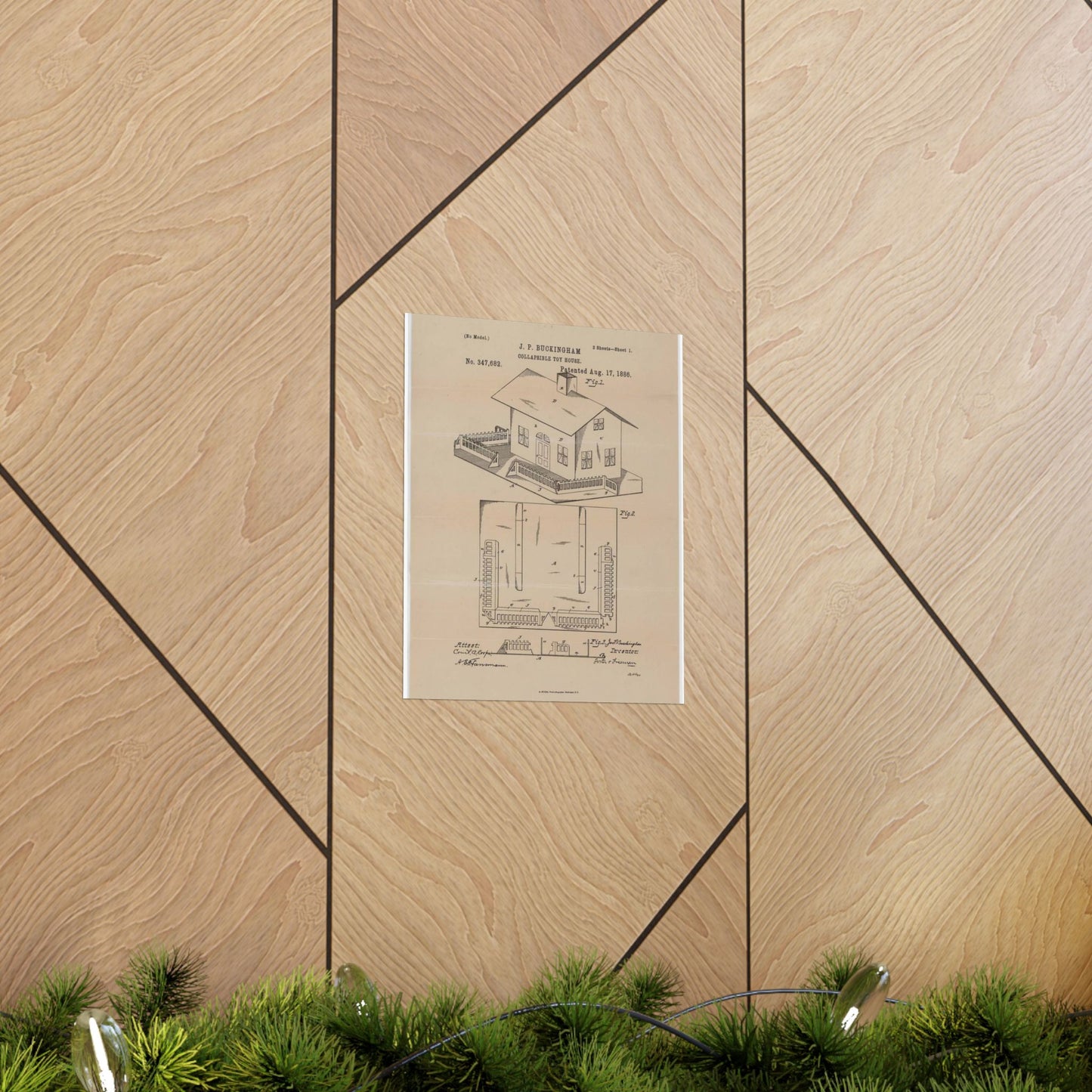 Patent Drawing of Engine - Drawing for a Collapsible Toy House Public domain image High Quality Matte Wall Art Poster for Home, Office, Classroom