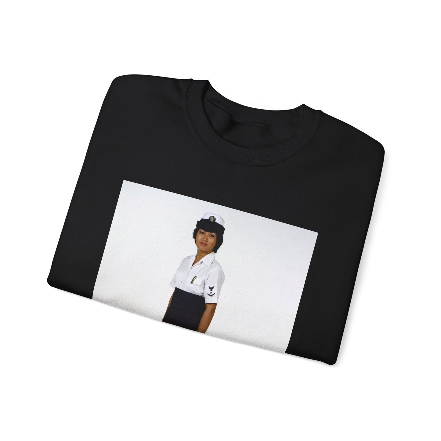 Uniform: Tropical dinner dress blue, Navy enlisted women, ranks E-1 through E-6 Black Heavy Blend Adult Crew Neck SweatShirt