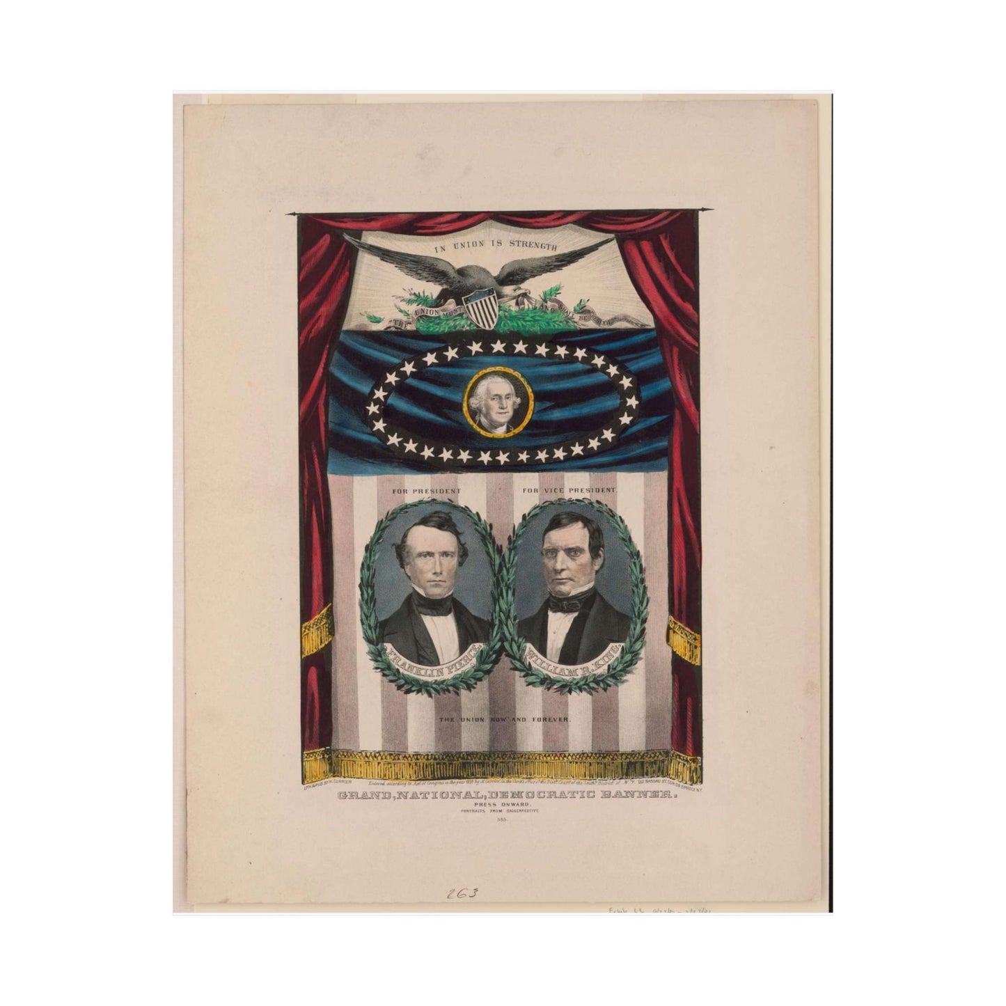 Grand, national, democratic banner - press onward - portraits from daguerreotype / lith. & pub. by N. Currier. High Quality Matte Wall Art Poster for Home, Office, Classroom