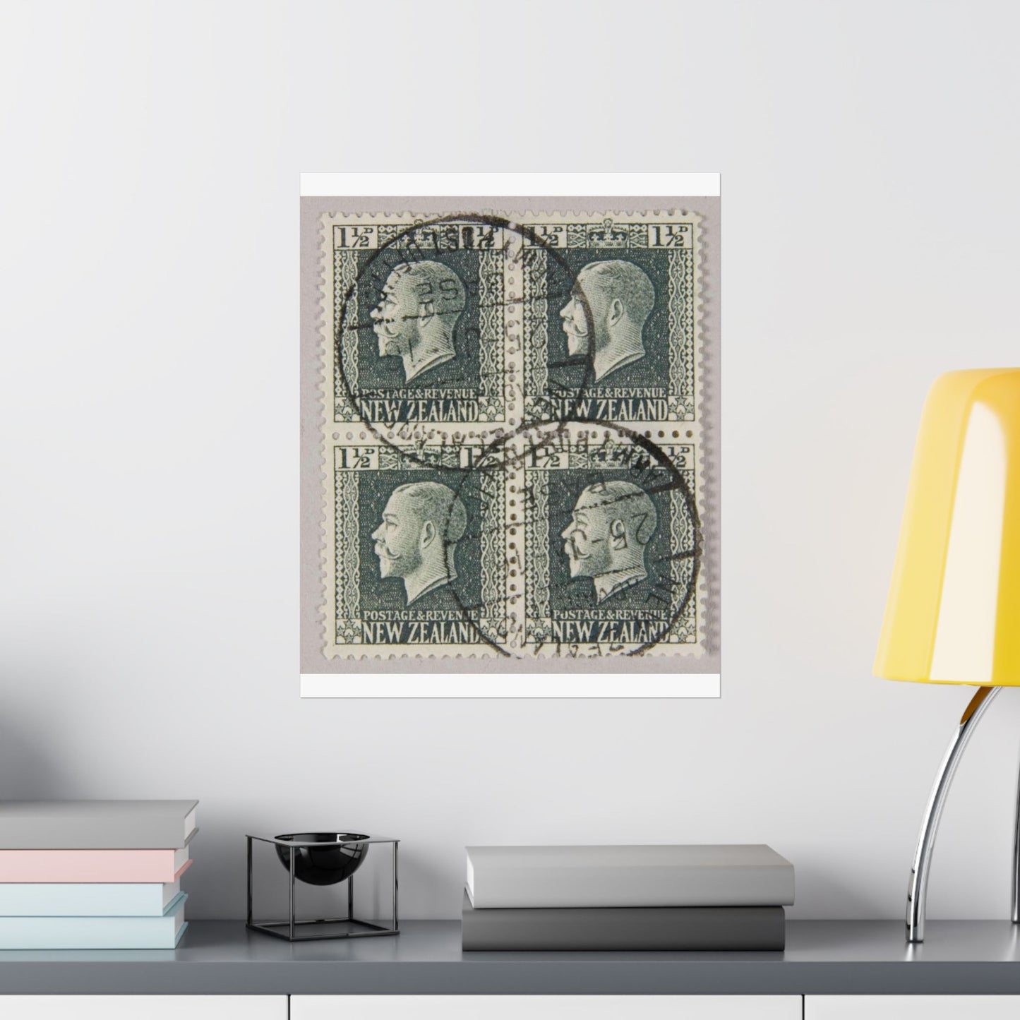 Block of one and a half penny 'King George V' definitive stamps in grey slate High Quality Matte Wall Art Poster for Home, Office, Classroom
