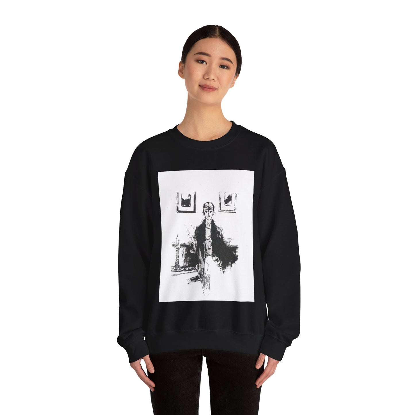 Aubrey Beardsley 5 - A drawing of a woman sitting on a couch Black Heavy Blend Adult Crew Neck SweatShirt