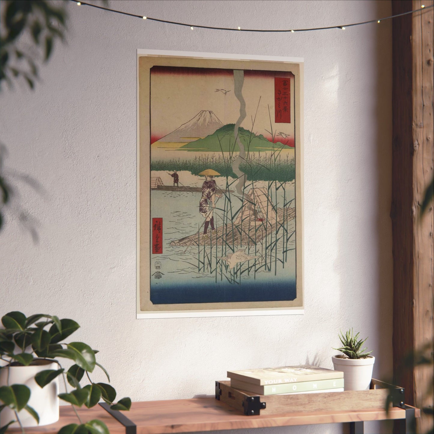 18 - The Sagami River - A painting of a man standing on a boat in a body of water High Quality Matte Wall Art Poster for Home, Office, Classroom