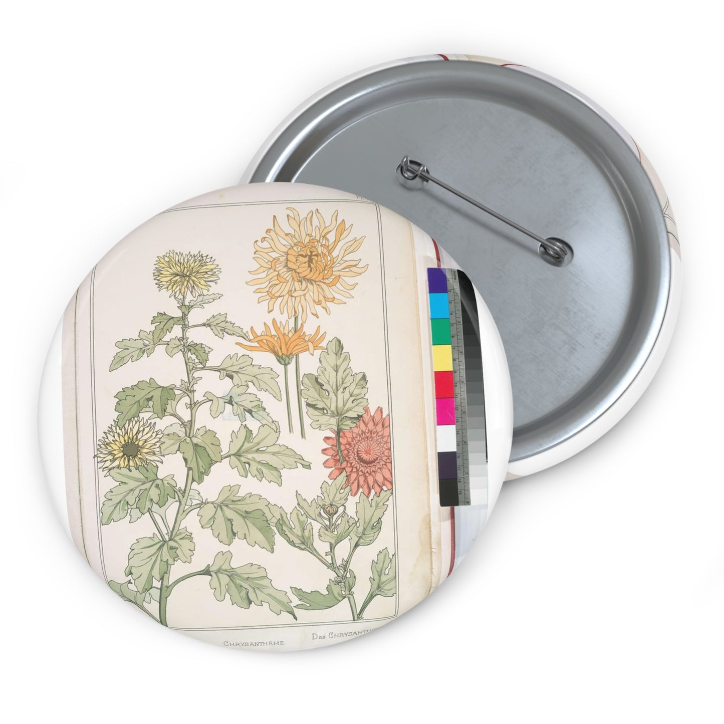Chrysanthème, Art Nouveau Poster Pin Buttons with Crisp Design