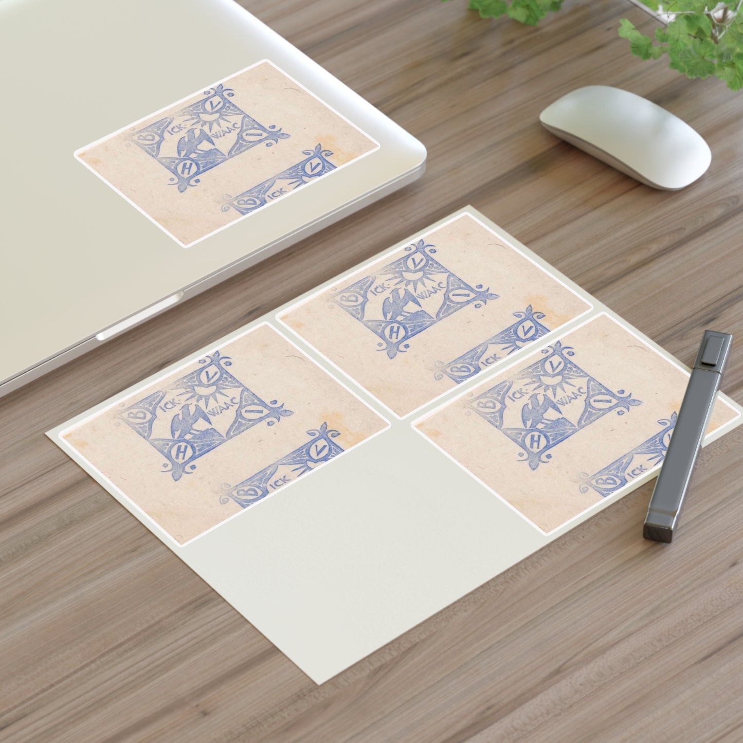 Twee vignetten met een roofvogel die naar de zon staart, RP-P-OB-16.642 Laminated UV Protective Vinyl Stickers
