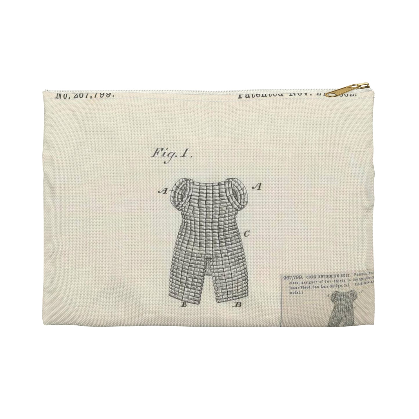 Patent drawing - for P. Plant's Cork Swimming Suit Public domain image Large Organizer Pouch with Black Zipper