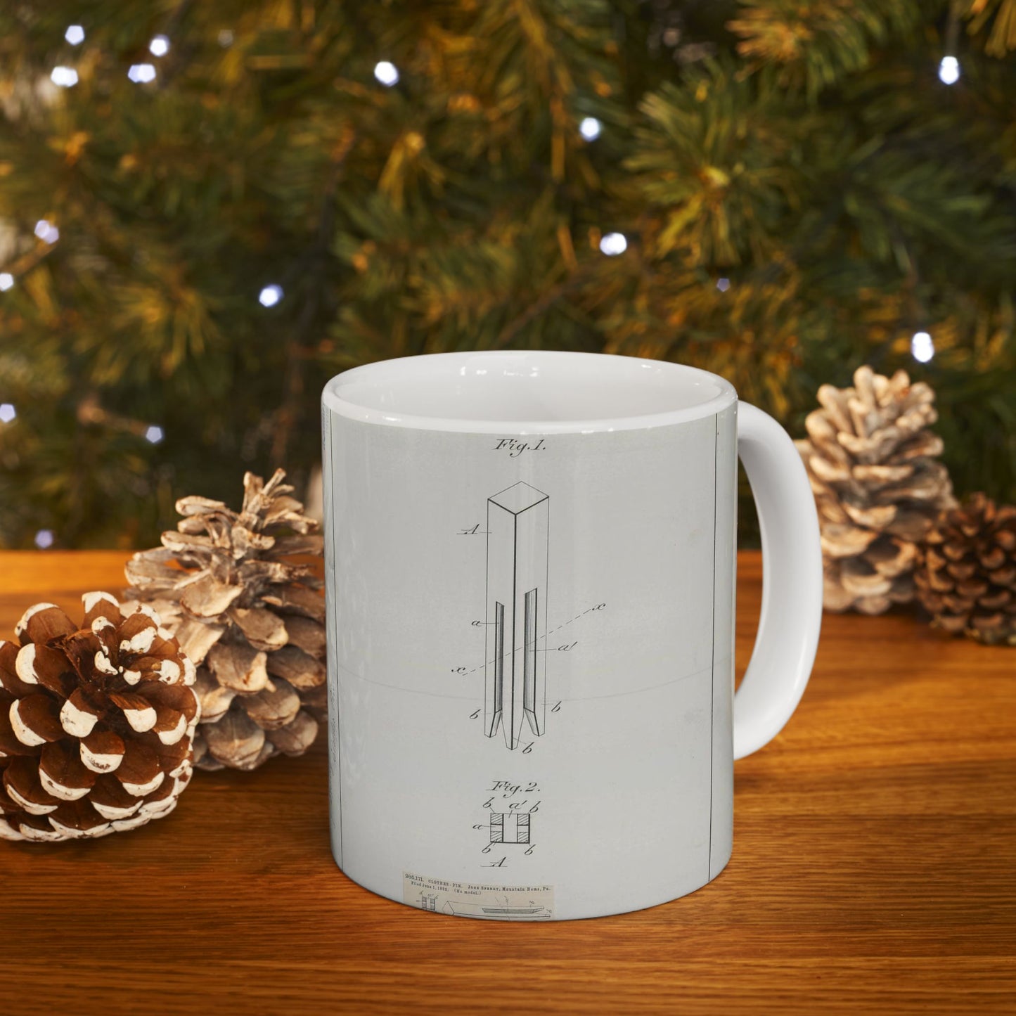 Patent drawing - for J. Sperry's Clothes Pin Public domain image Beautiful Novelty Ceramic Coffee Mug 11oz