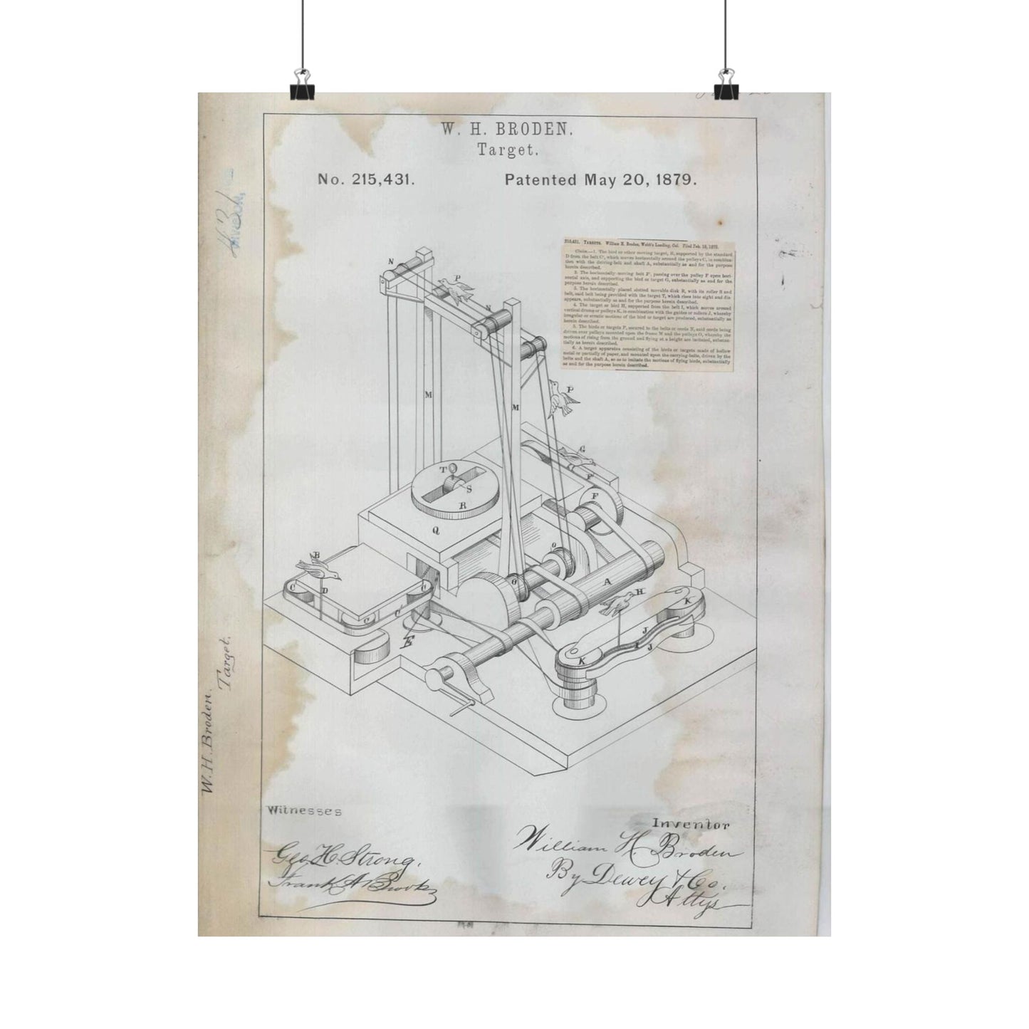 Patent drawing - for W. H. Broden's Target Public domain image High Quality Matte Wall Art Poster for Home, Office, Classroom