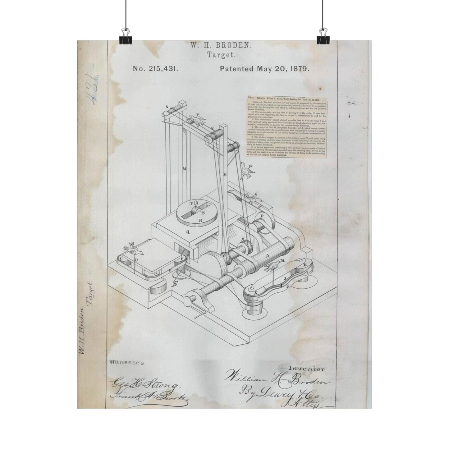 Patent drawing - for W. H. Broden's Target Public domain image High Quality Matte Wall Art Poster for Home, Office, Classroom