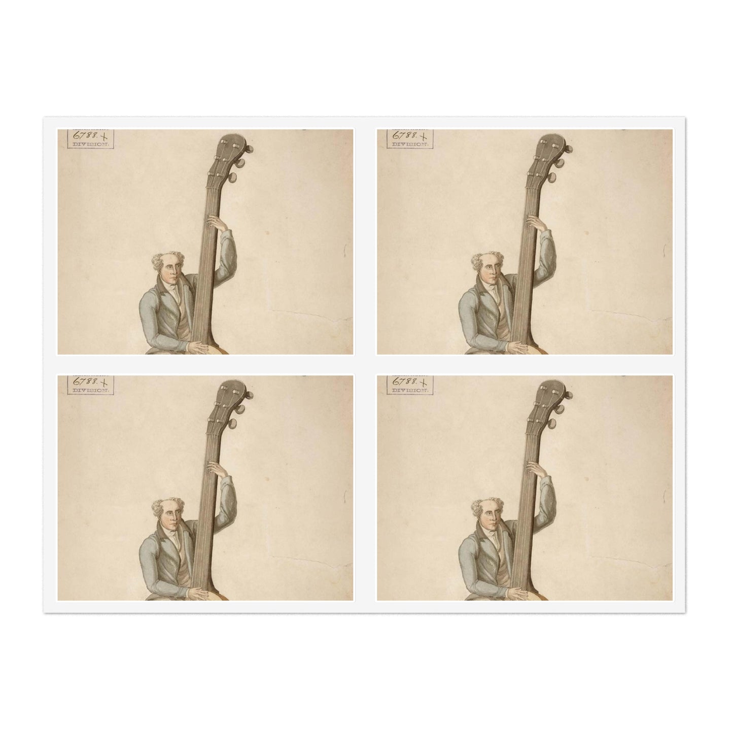 Patent drawing - Drawing of a Harp Guitar Public domain image Laminated UV Protective Vinyl Stickers