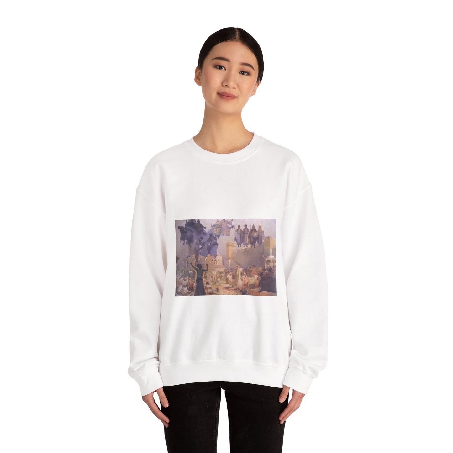 Mucha - Slavic - Art nouveau public domain image White Heavy Blend Adult Crew Neck SweatShirt
