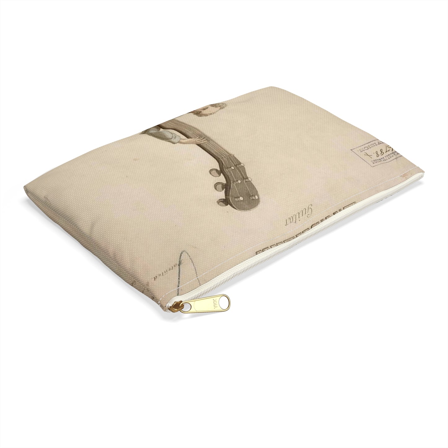 Patent drawing - Drawing of a Harp Guitar Public domain image Large Organizer Pouch with Black Zipper