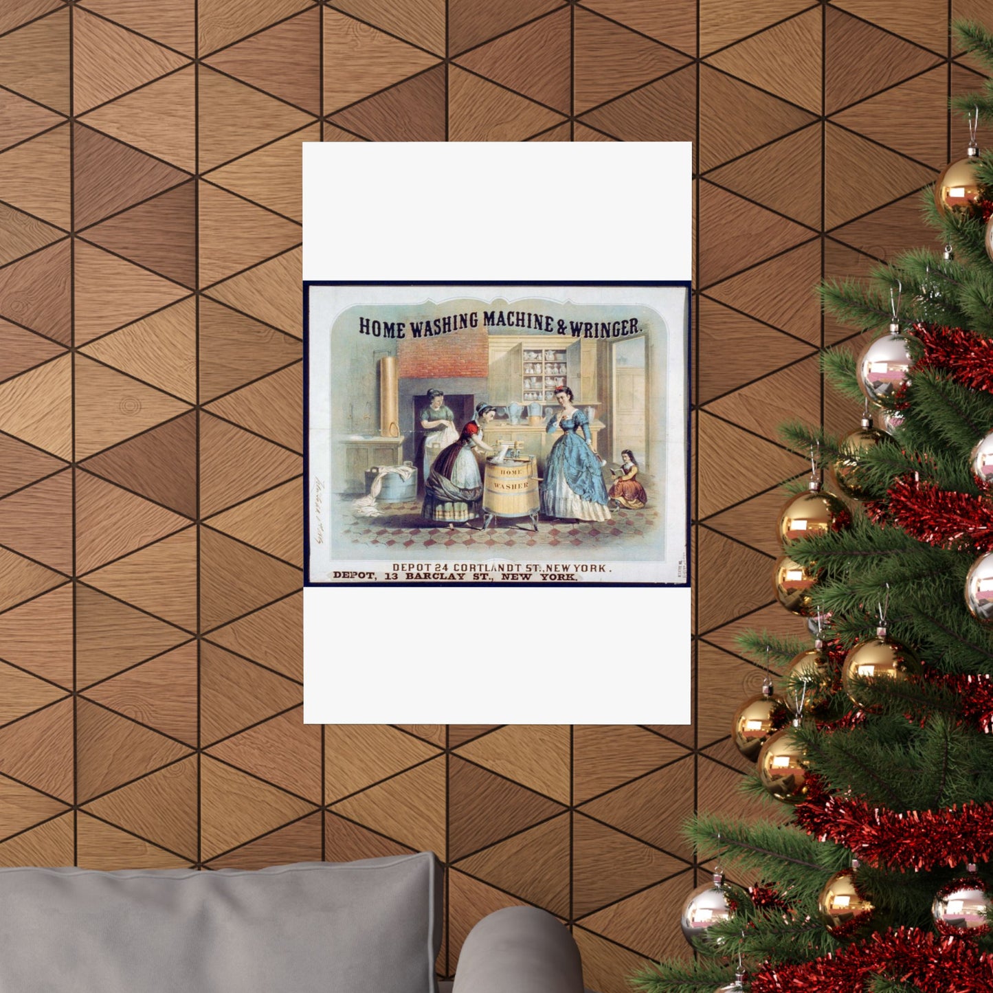 Home washing machine & wringer - A painting of women washing machines in a kitchen High Quality Matte Wall Art Poster for Home, Office, Classroom