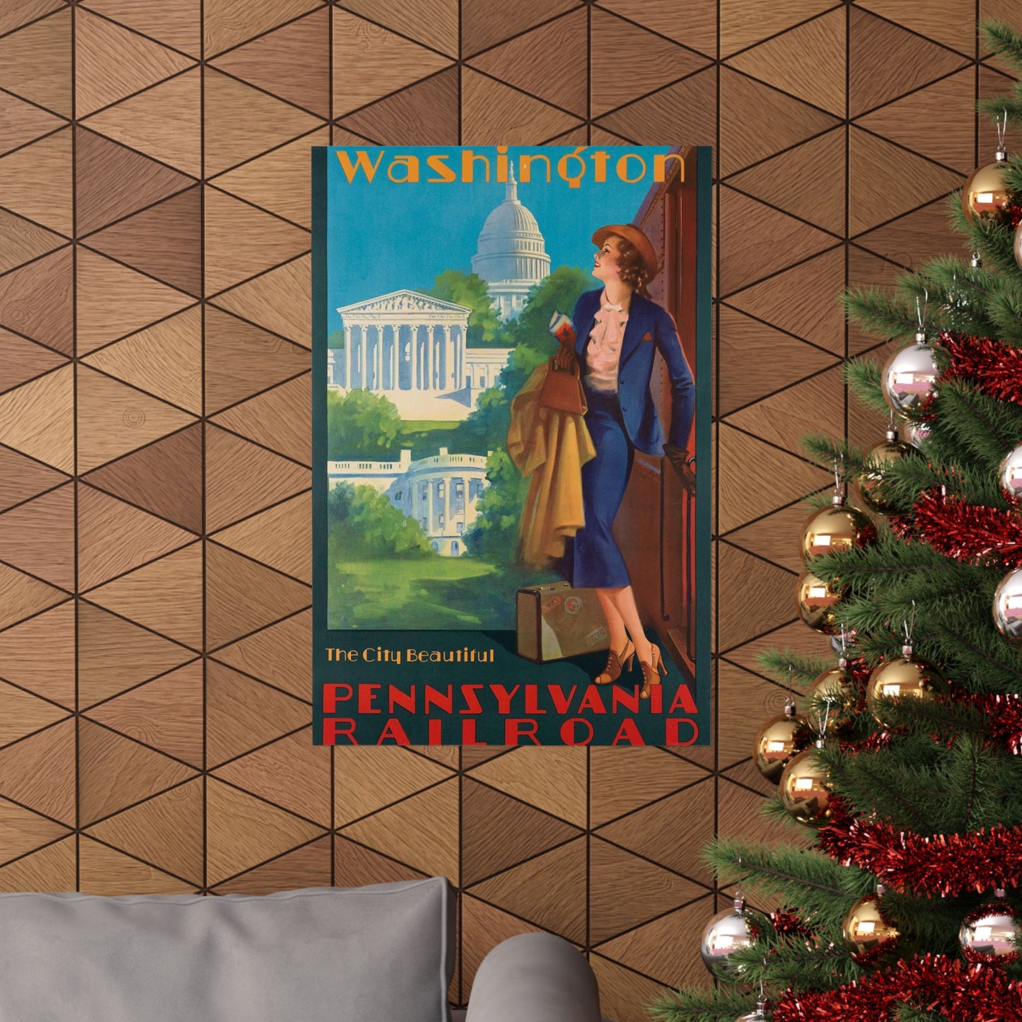 Washington—The City Beautiful, Pennsylvania Railroad poster, artwork by Edward Mason Eggleston High Quality Matte Wall Art Poster for Home, Office, Classroom