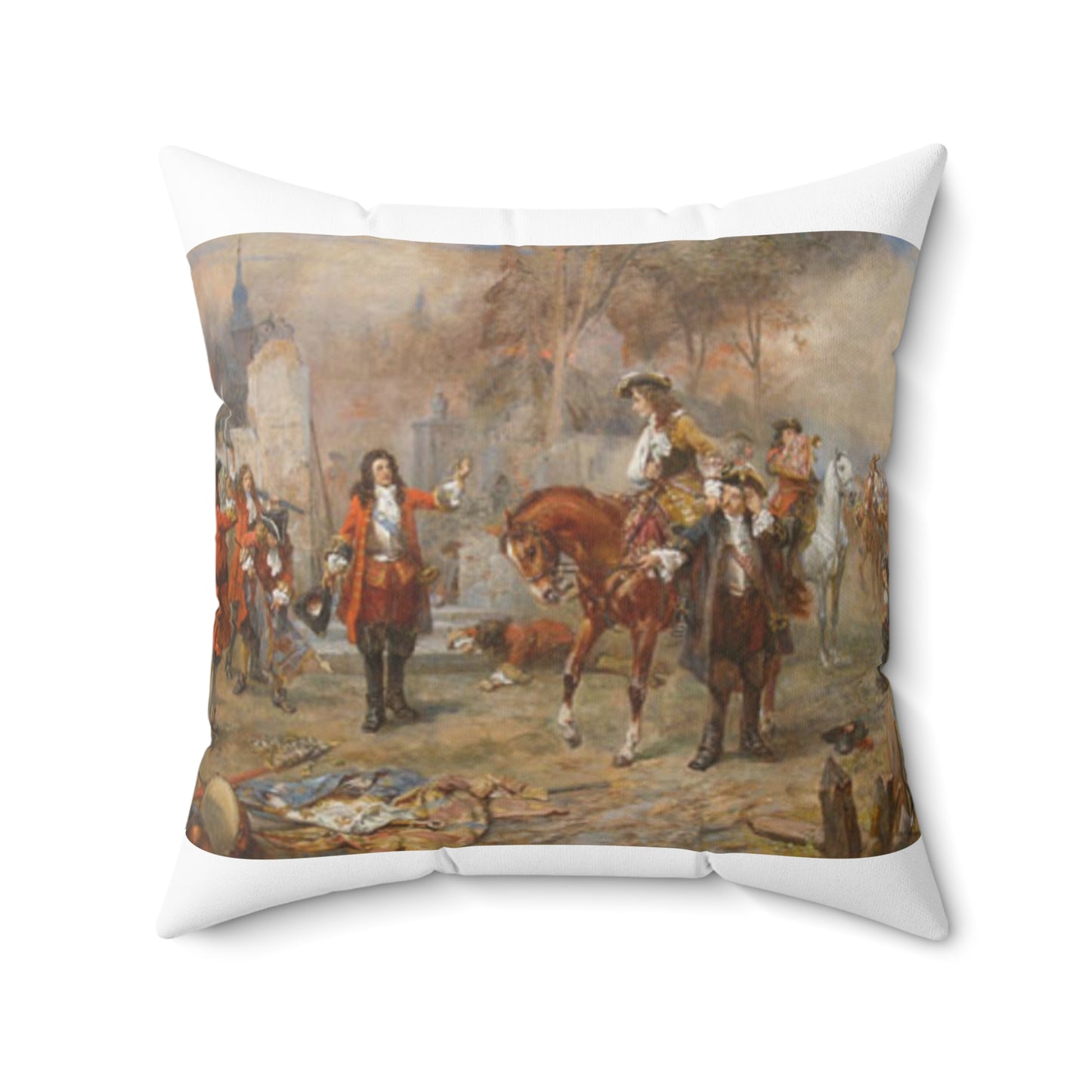The Duke of Marlborough greeting Prince Eugene of Savoy after their victory at Blenheim Decorative Accent Square Pillow