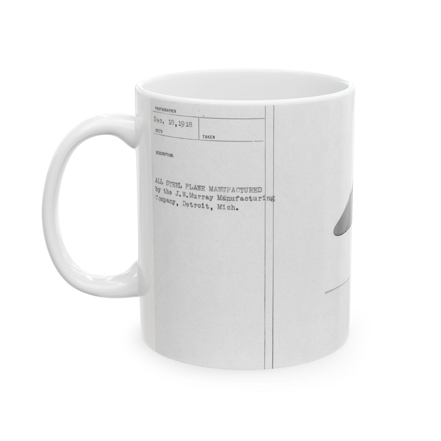 Patent drawing - Airplanes - Types - All steel manufactured by the J.W. Murray Manufacturing Company, Detroit, Michigan Public domain image Beautiful Novelty Ceramic Coffee Mug 11oz
