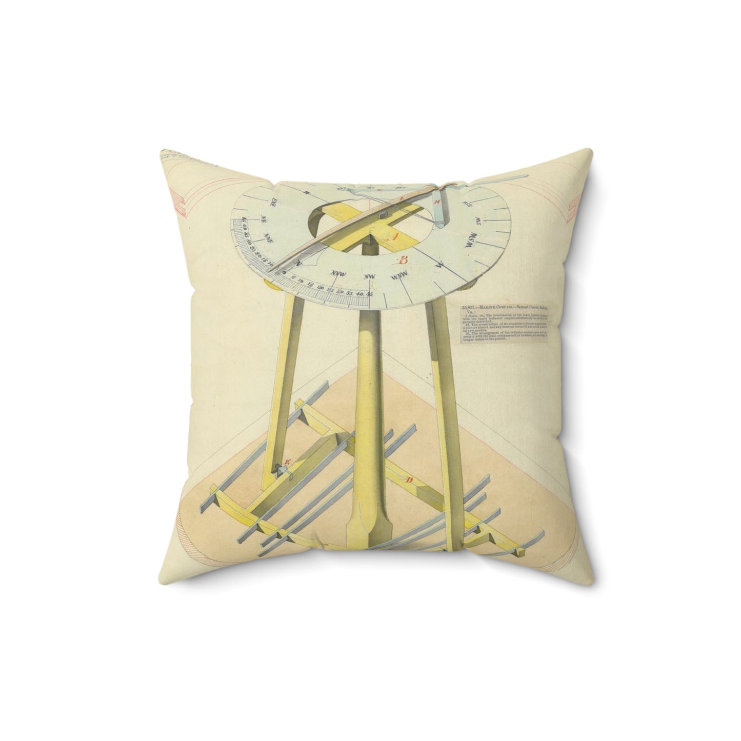 Patent drawing - Drawing of Marine Compasses Public domain image Decorative Accent Square Pillow
