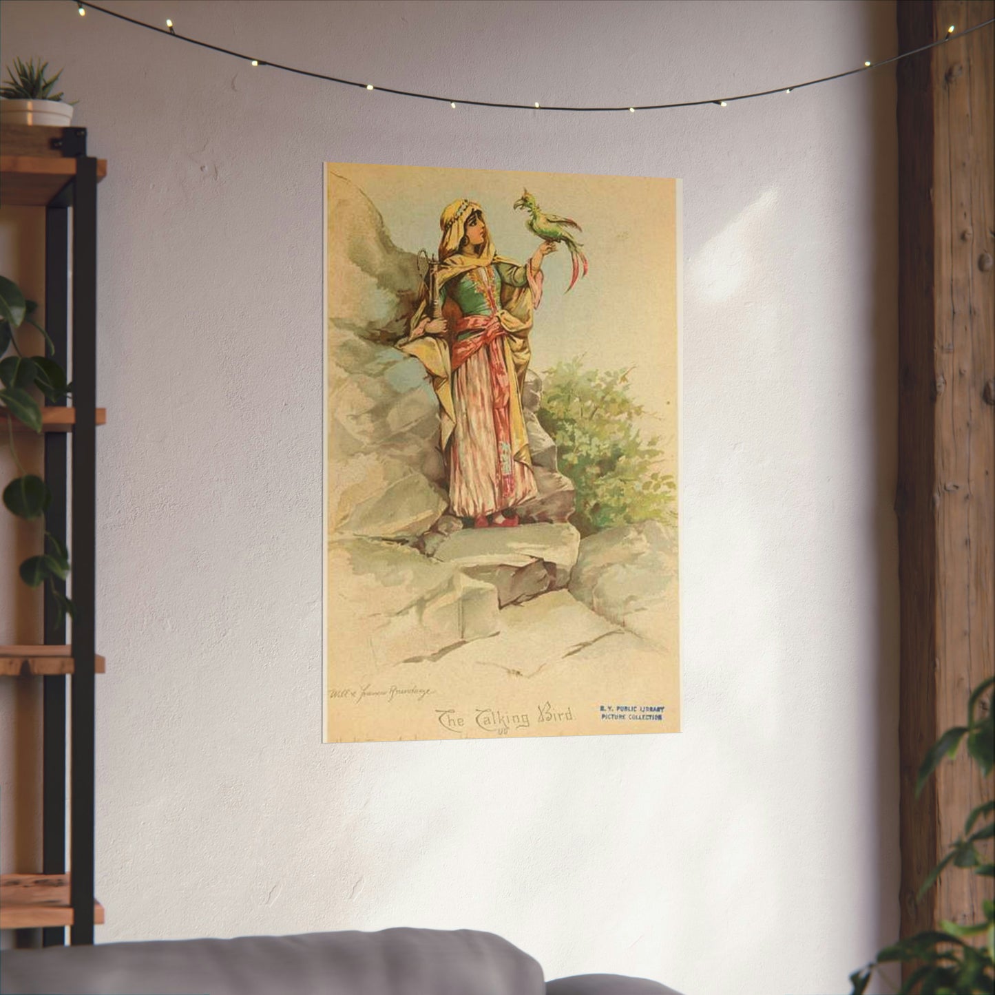 The talking bird. - Drawing. Public domain image. High Quality Matte Wall Art Poster for Home, Office, Classroom
