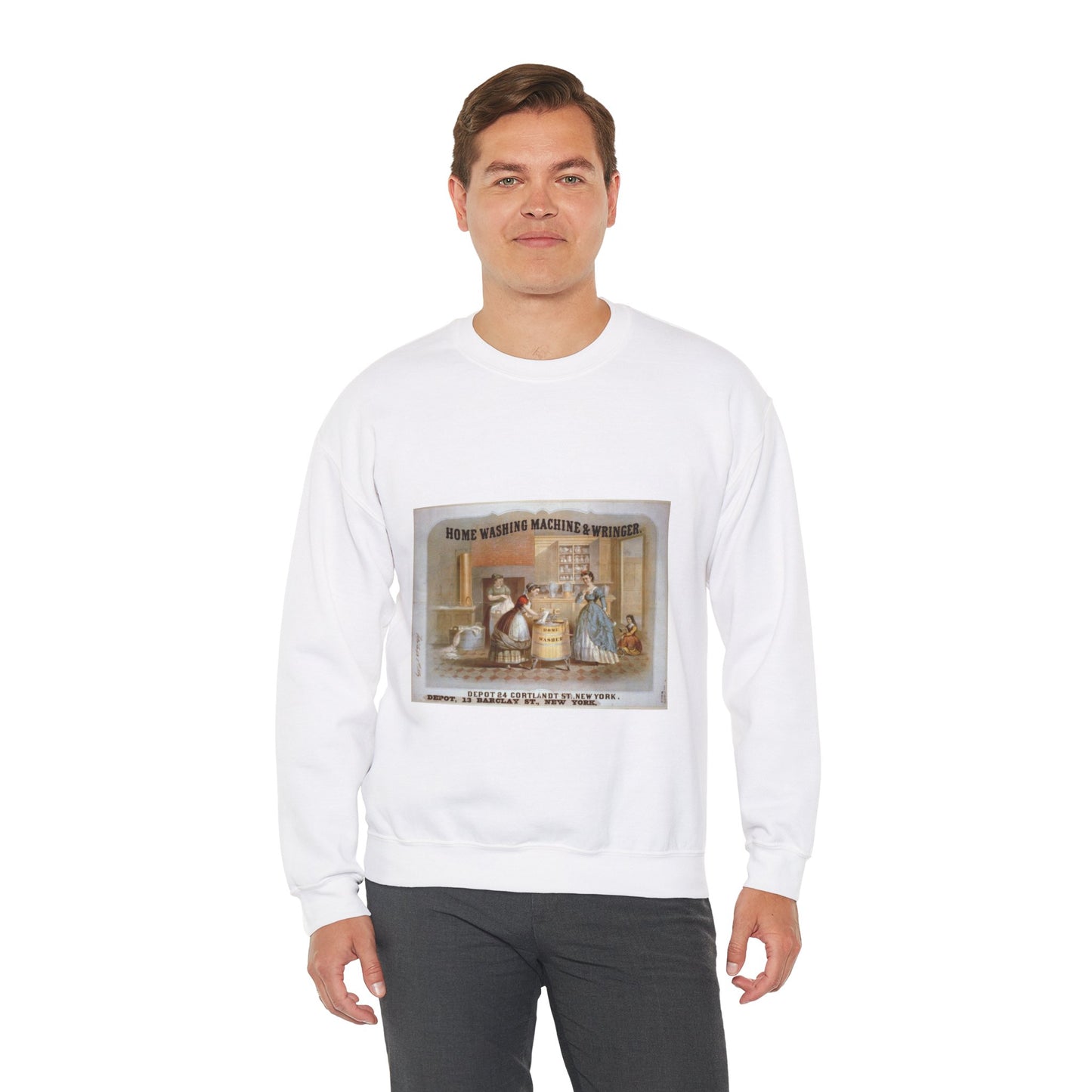 Home washing machine & wringer - A painting of a woman washing a child in a kitchen White Heavy Blend Adult Crew Neck SweatShirt