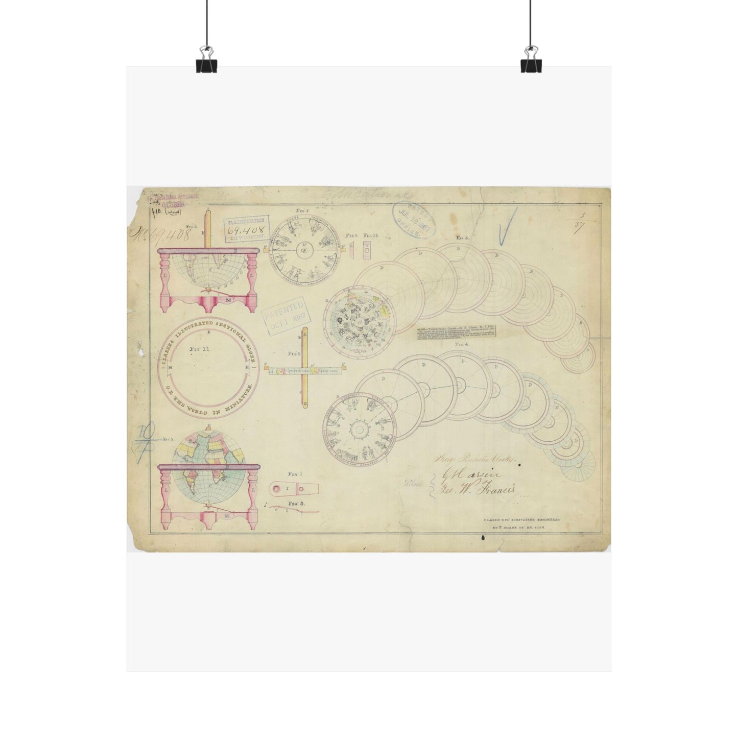Patent drawing - Drawing of a Terrestrial Globe Public domain image High Quality Matte Wall Art Poster for Home, Office, Classroom