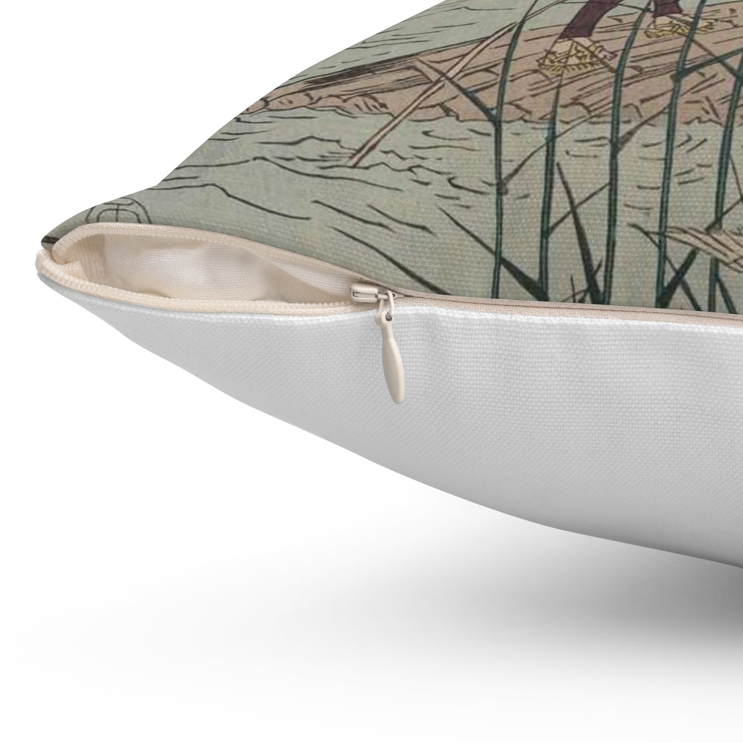 18 - The Sagami River - A painting of a man standing on a boat in a body of water Decorative Accent Square Pillow