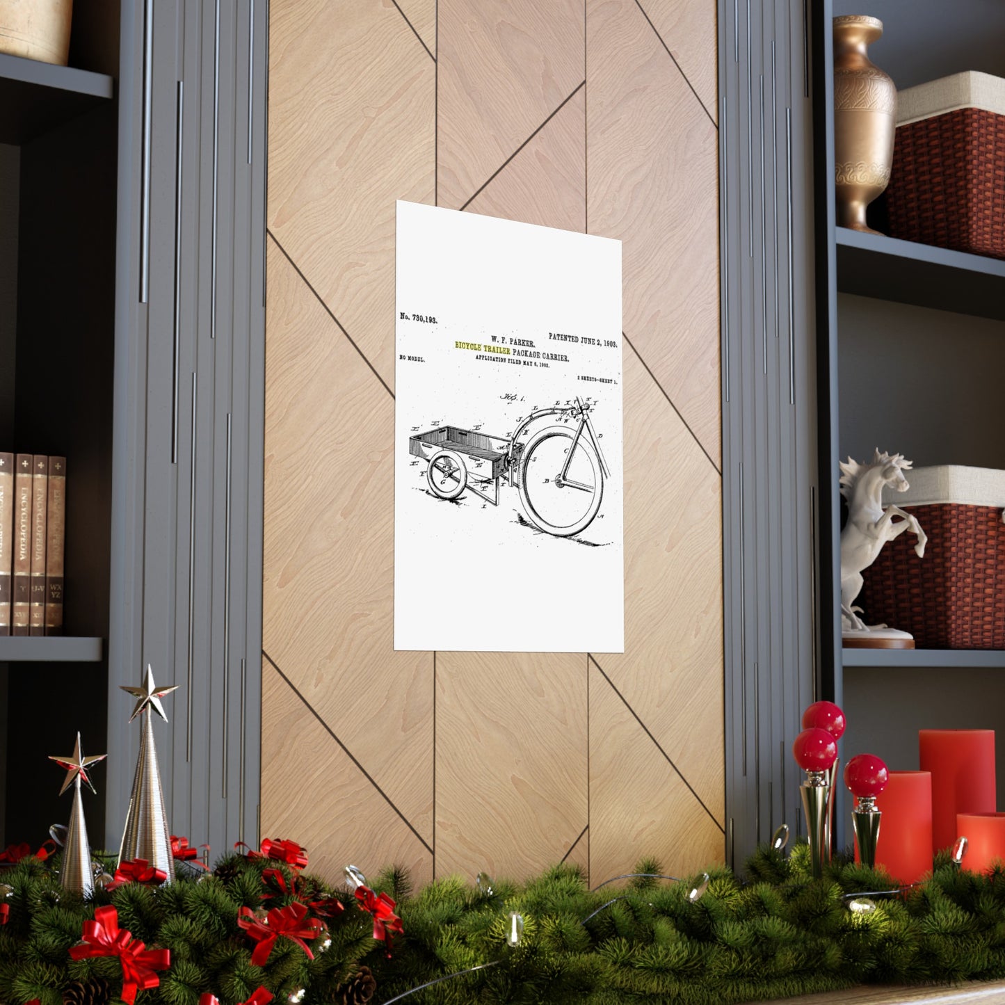 Patent Drawing of Engine - Bicycle Trailer Patent (1903) Public domain image High Quality Matte Wall Art Poster for Home, Office, Classroom