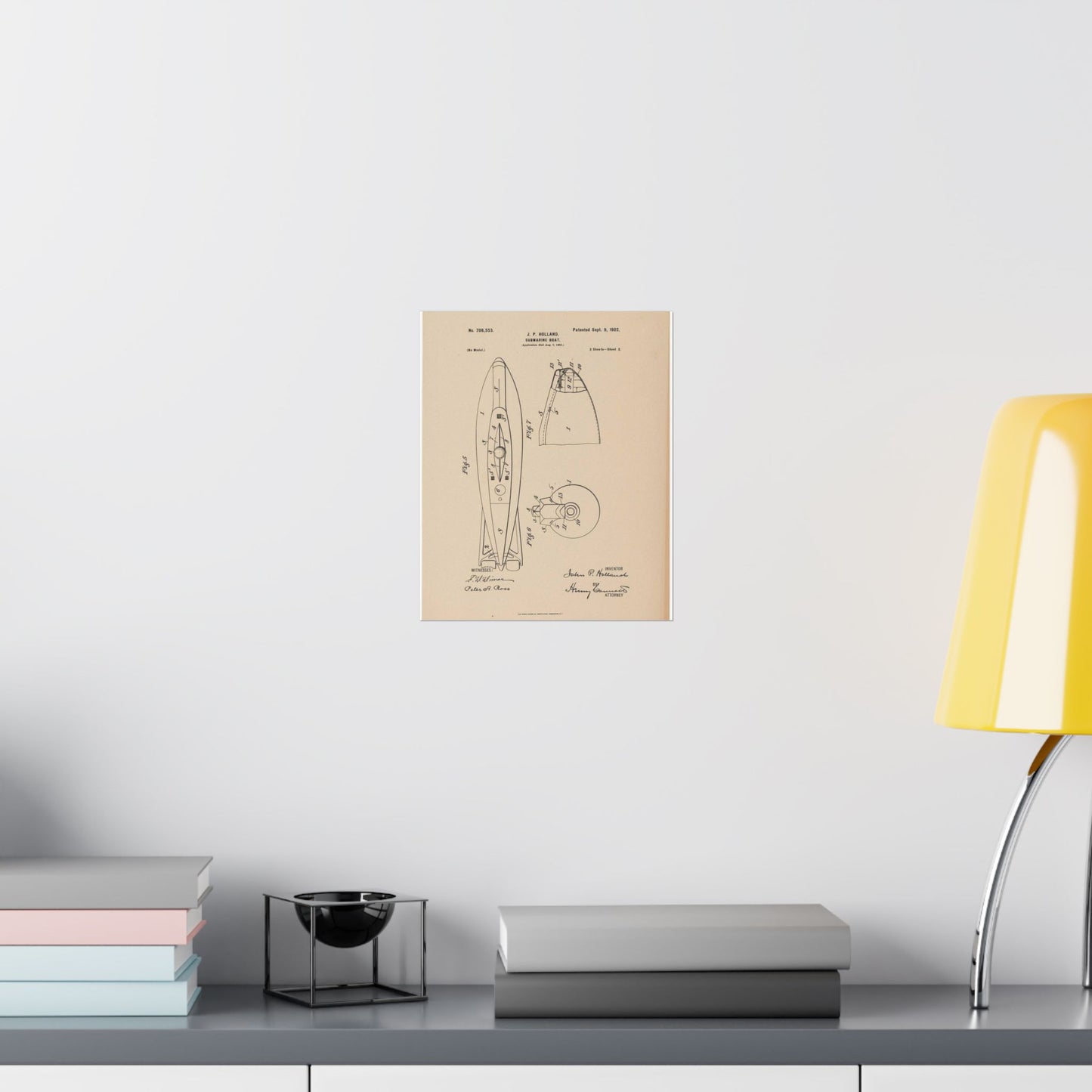 Patent drawing - Drawing for a Submarine Boat Public domain image High Quality Matte Wall Art Poster for Home, Office, Classroom