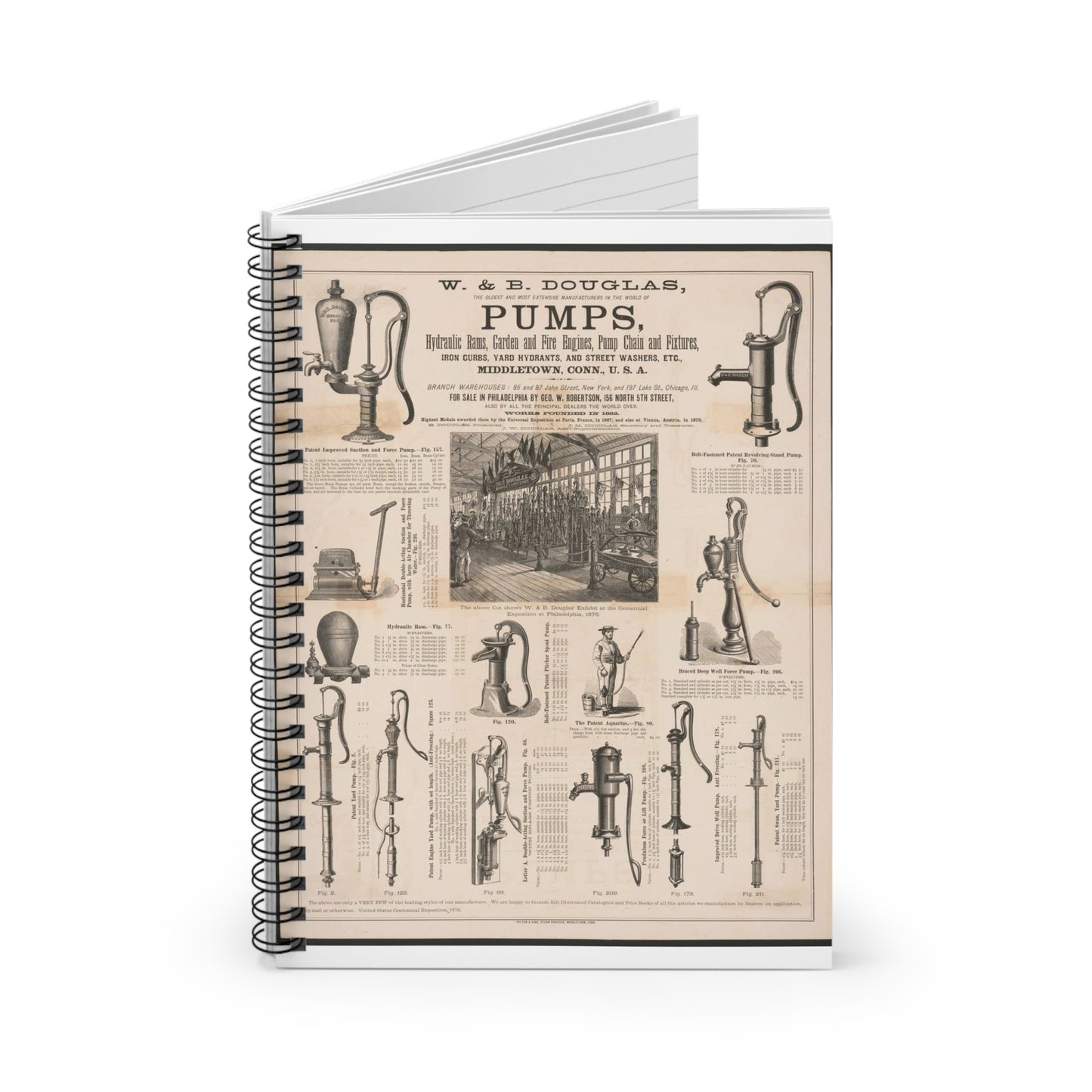 W. & B. Douglas, the oldest and most extensive manufacturers in the world of pumps Spiral Bound Ruled Notebook with Printed Cover