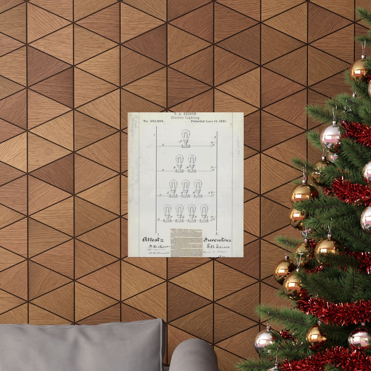 Patent drawing - for T. A. Edison's Electric Lighting Public domain image High Quality Matte Wall Art Poster for Home, Office, Classroom