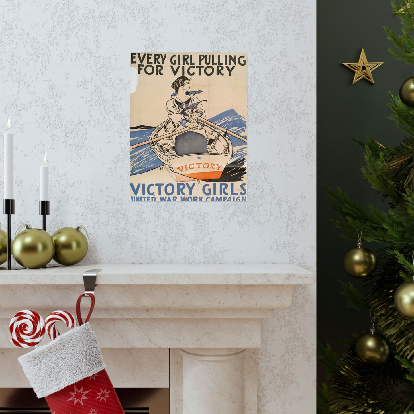 Every Girl Pulling for Victory, Victory Girls United War Work Campaign High Quality Matte Wall Art Poster for Home, Office, Classroom
