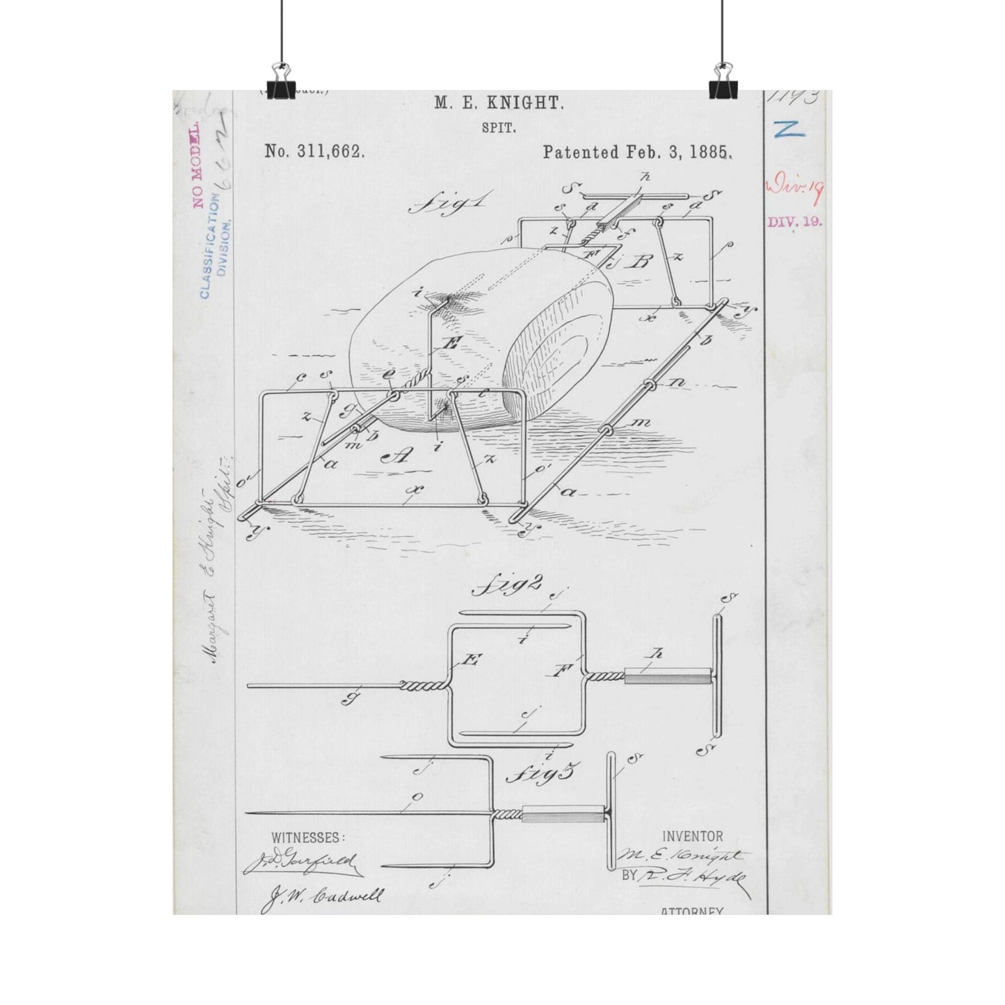Patent drawing - for M. E. Knight's Spit Public domain image High Quality Matte Wall Art Poster for Home, Office, Classroom
