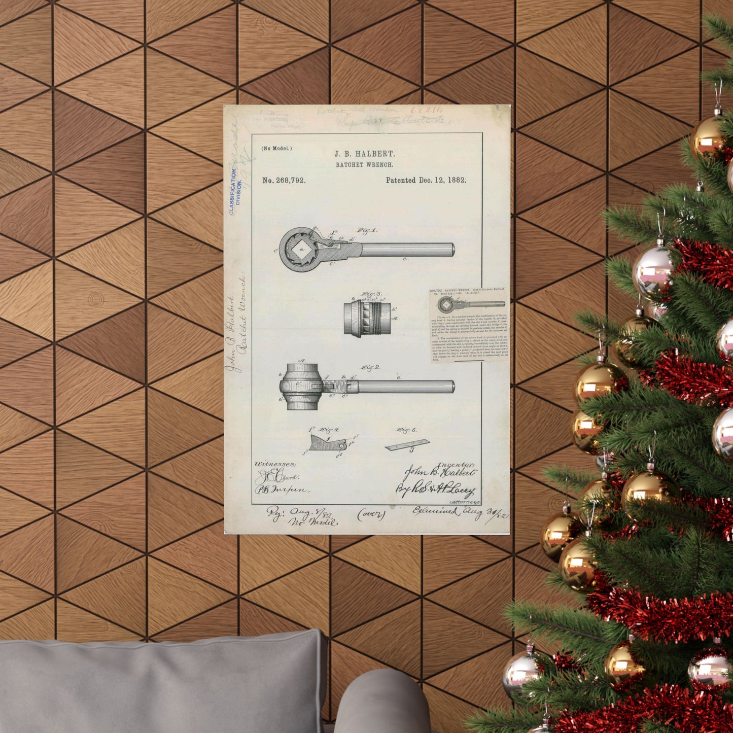 Patent Drawing of Engine - for J. B. Halbert's Ratchet Wrench Public domain image High Quality Matte Wall Art Poster for Home, Office, Classroom