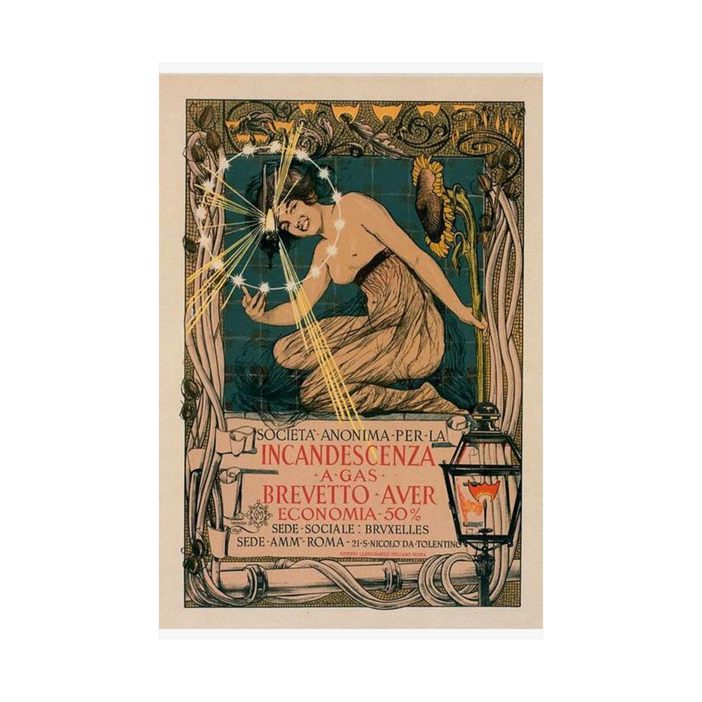 Affiche italienne pour l' "Incandescence par le Gaz, Système Auer" High Quality Matte Wall Art Poster for Home, Office, Classroom