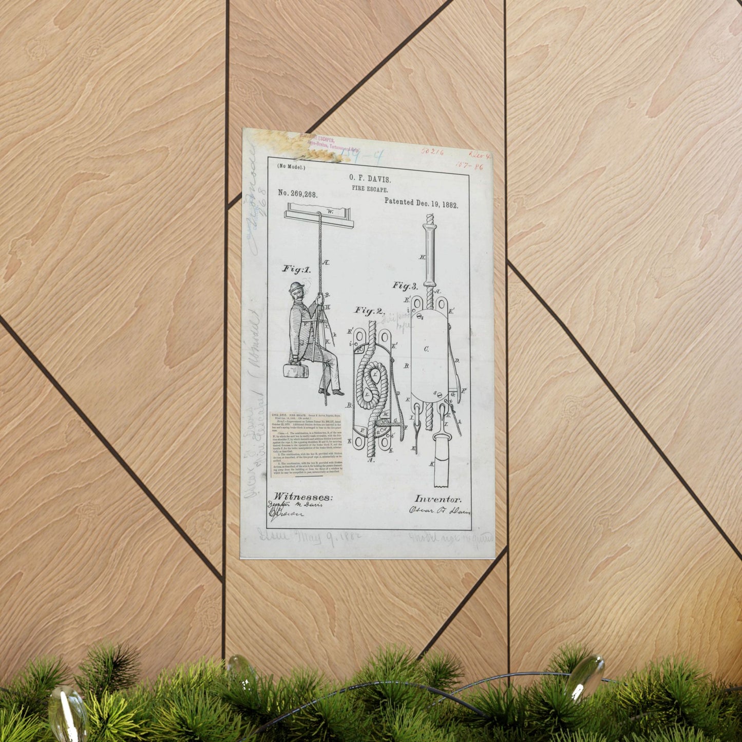 Patent Drawing of Engine - for O. F. Davis' Fire Escape Public domain image High Quality Matte Wall Art Poster for Home, Office, Classroom