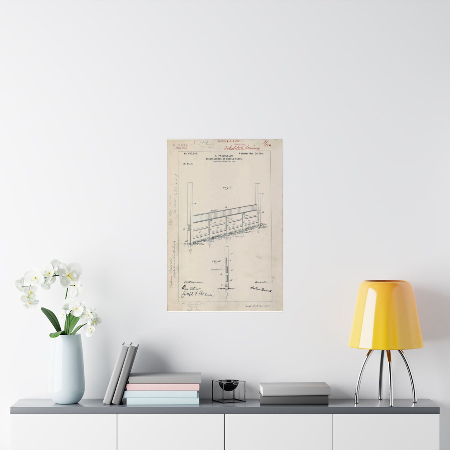 Patent Drawing of Engine - for A. Pascocello' Steeplechase or Hurdle Fence Public domain image High Quality Matte Wall Art Poster for Home, Office, Classroom