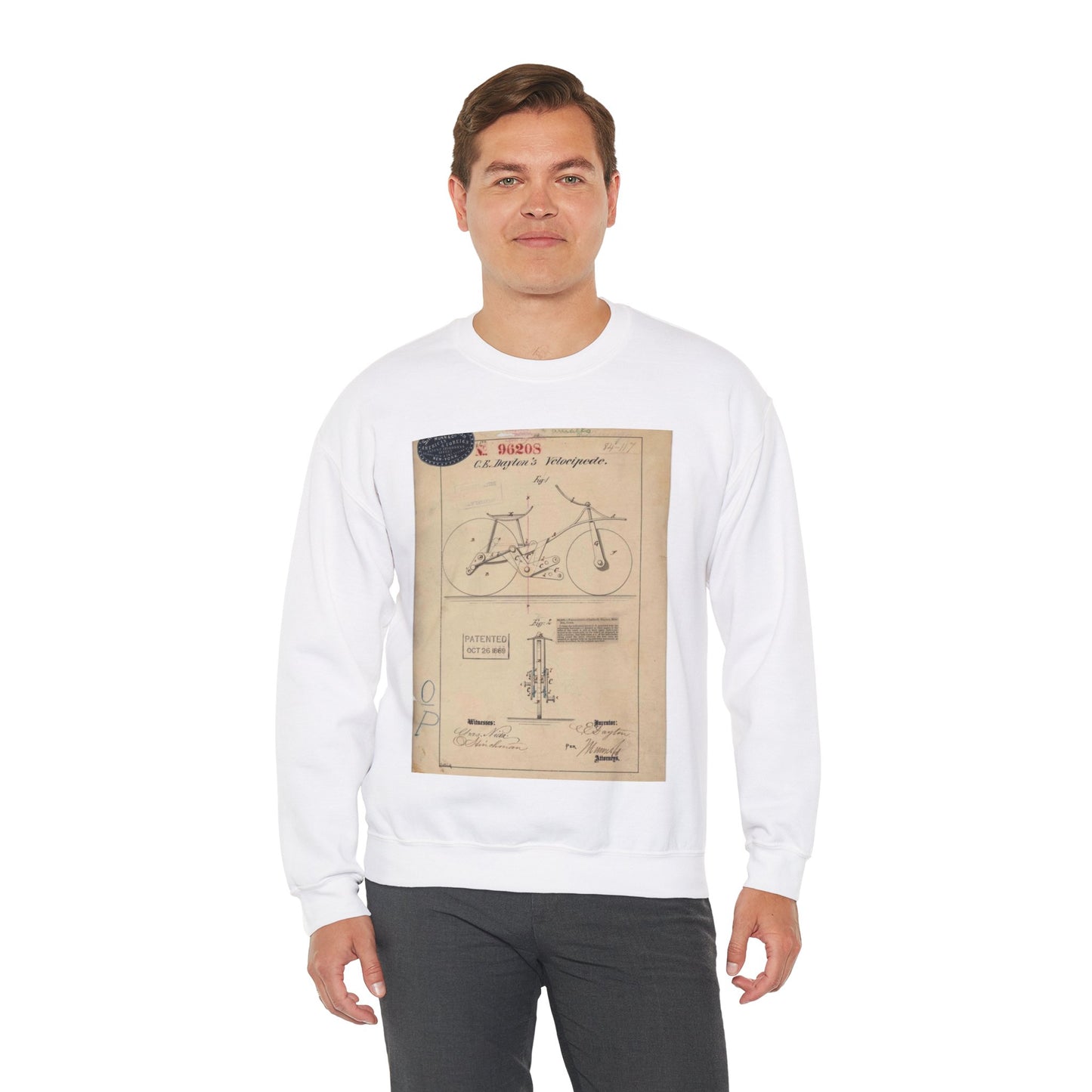 Patent drawing - Drawing of Velocipede Public domain image White Heavy Blend Adult Crew Neck SweatShirt
