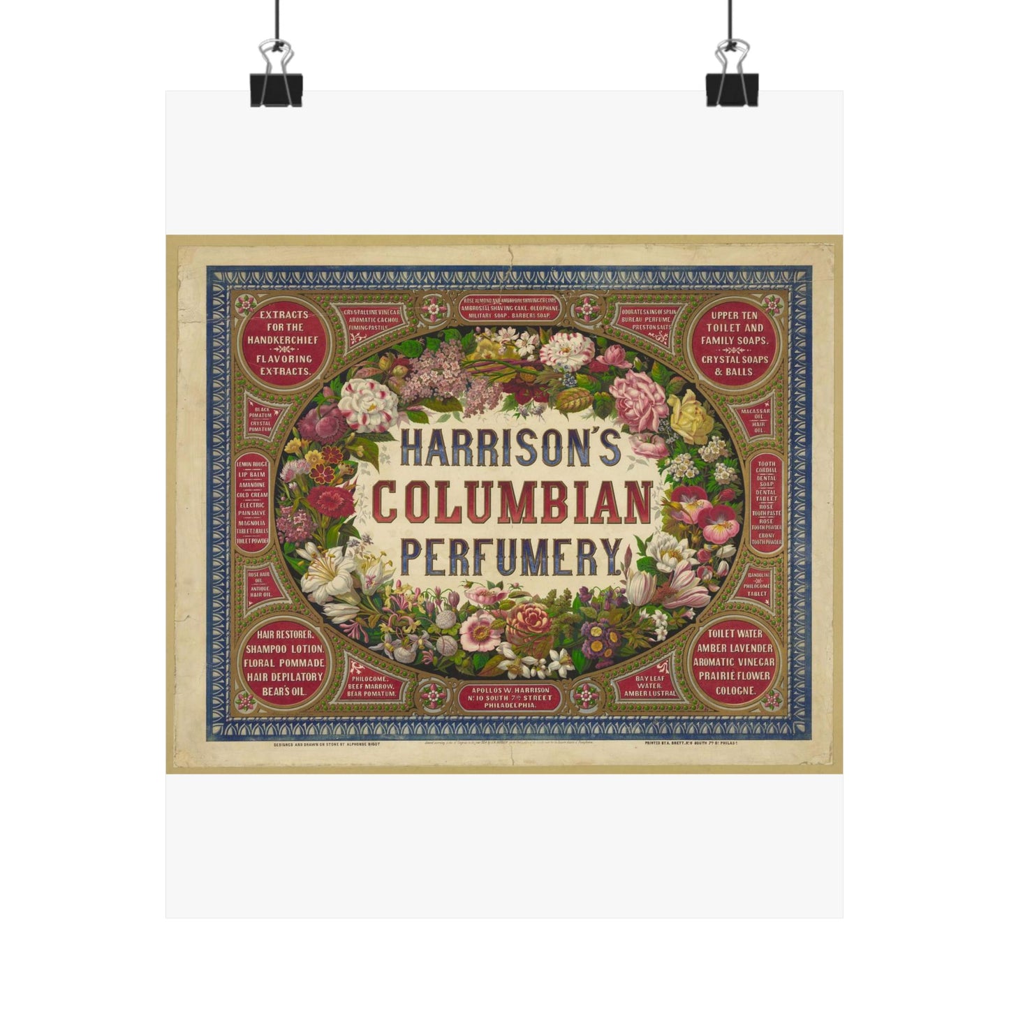 Harrison's Columbian perfumery / Designed and drawn on stone by Alphonse Bigot. High Quality Matte Wall Art Poster for Home, Office, Classroom